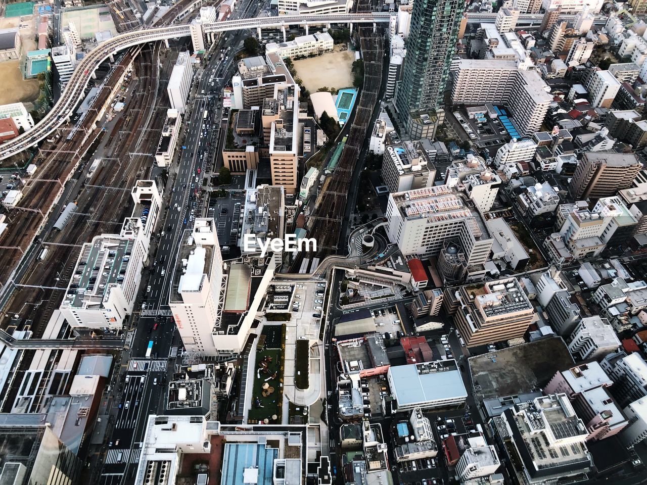 High angle view of buildings in city