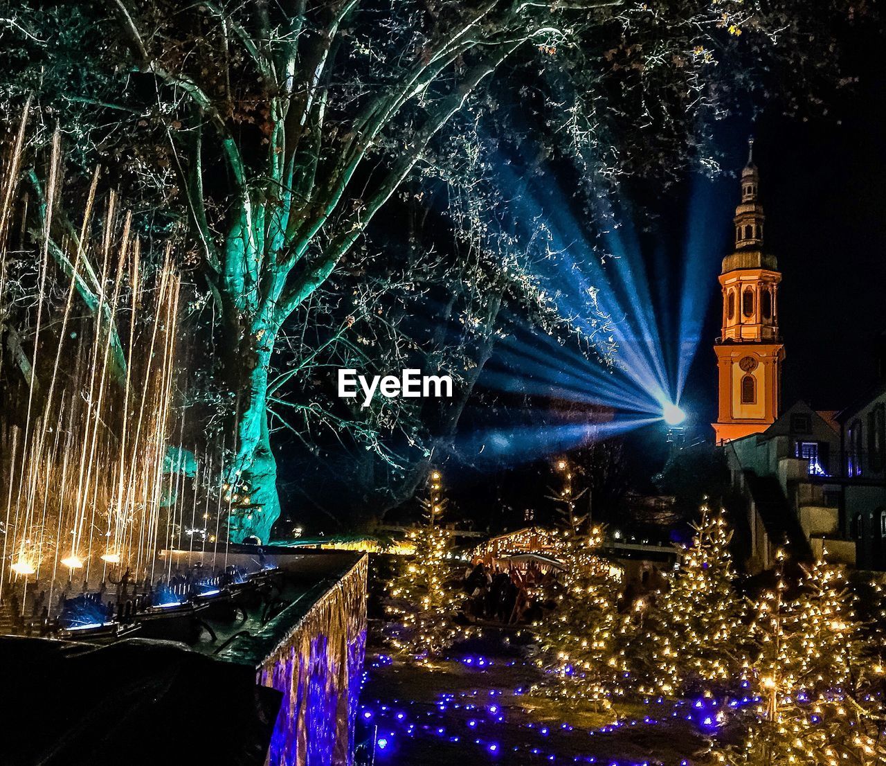 Illuminated lights outside church at night