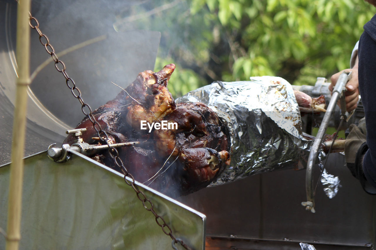 close-up of fish on barbecue grill