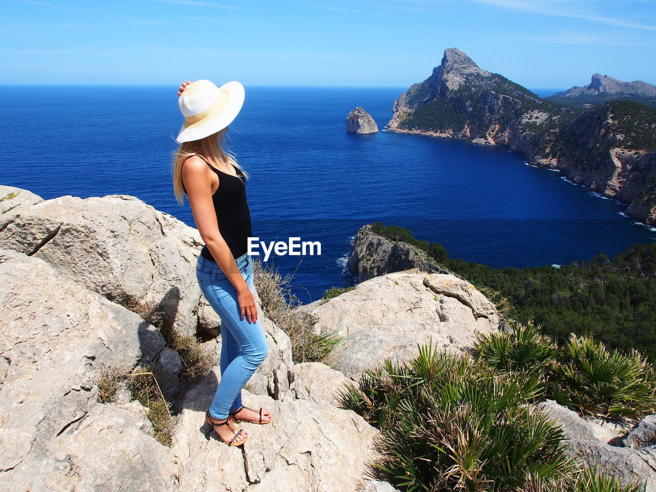 Fashionable woman looking at view in spain