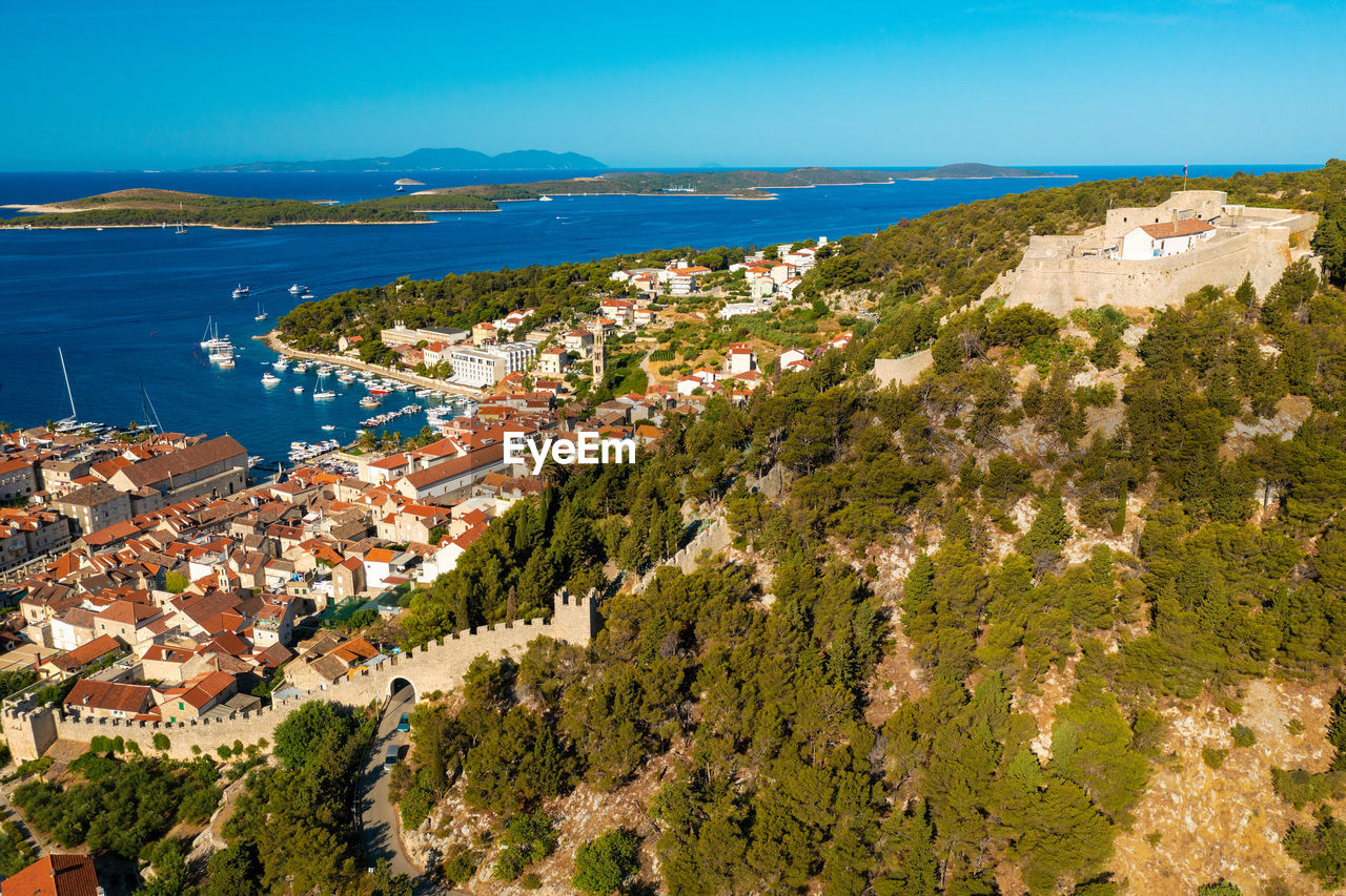 Aerial view of hvar town on hvar island, croatia