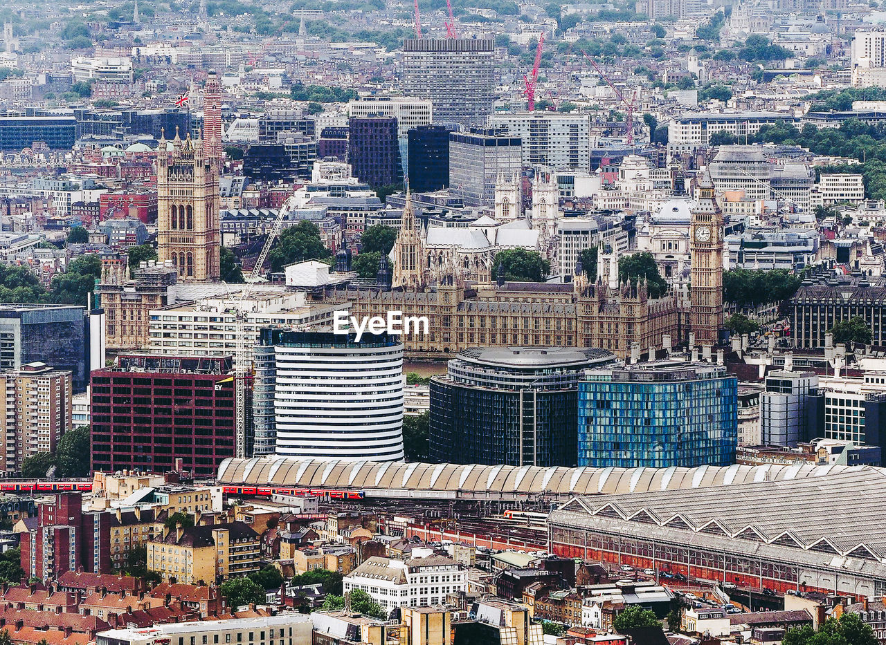 HIGH ANGLE VIEW OF MODERN BUILDINGS