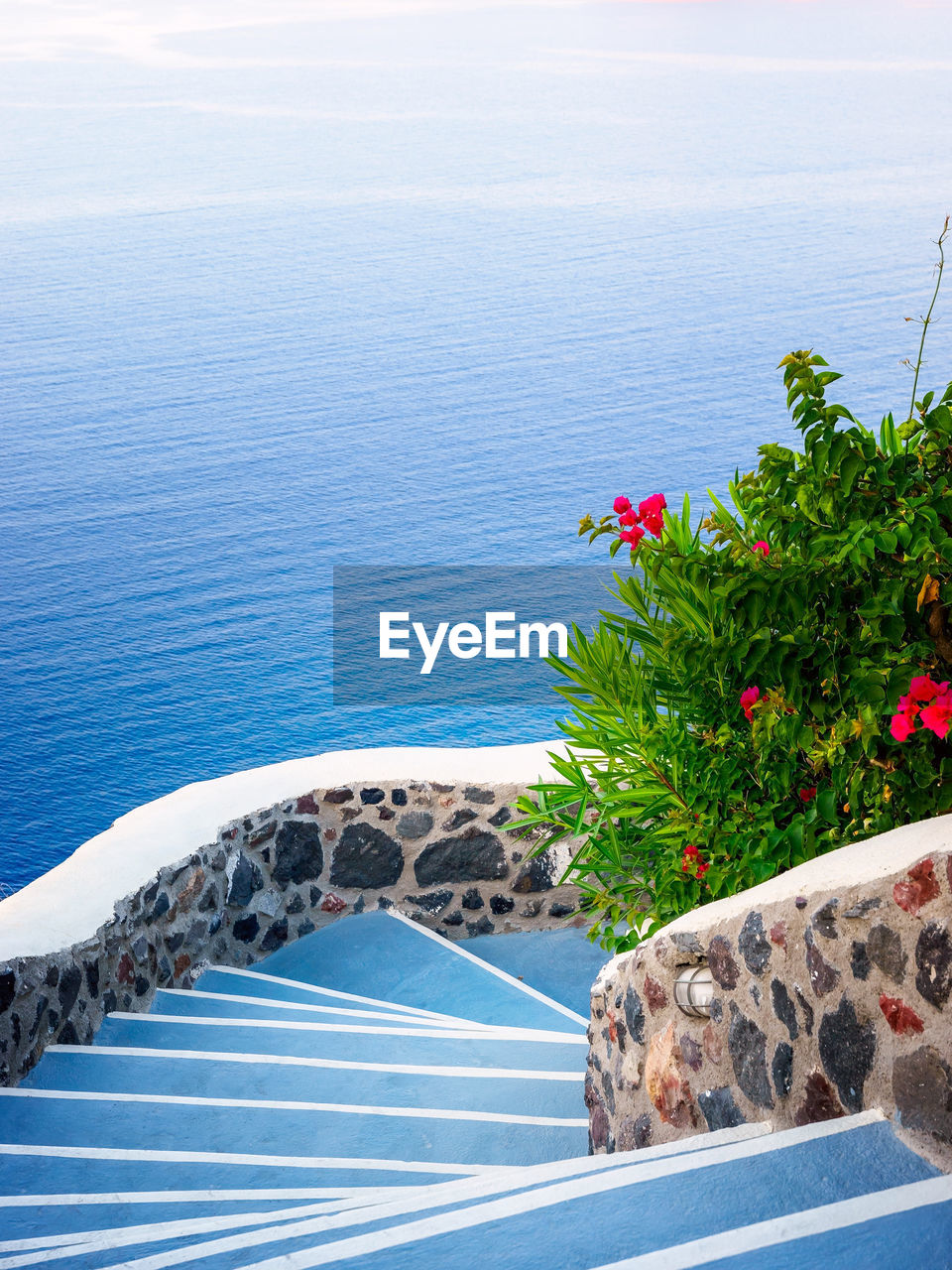 Stone steps to the sea. santorini landscape. greece