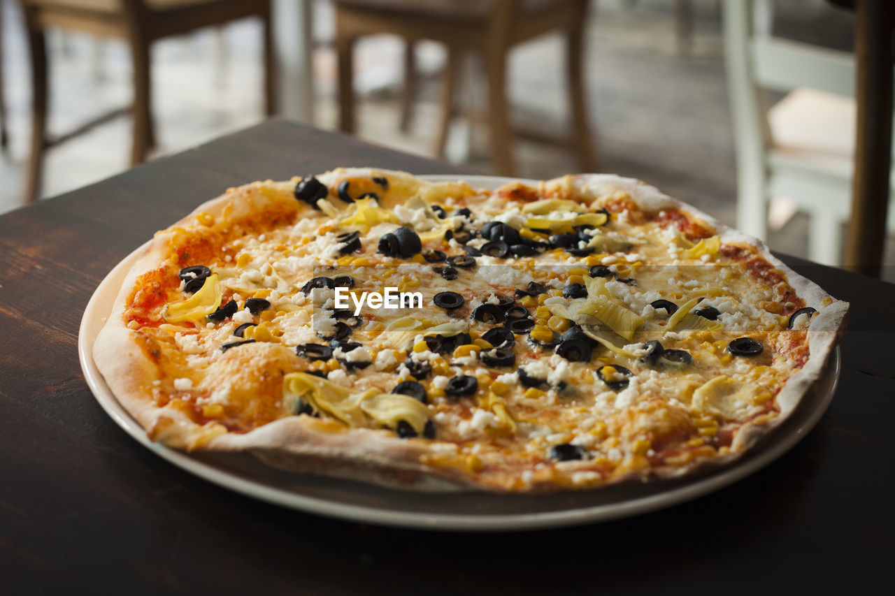 Close-up of pizza on table