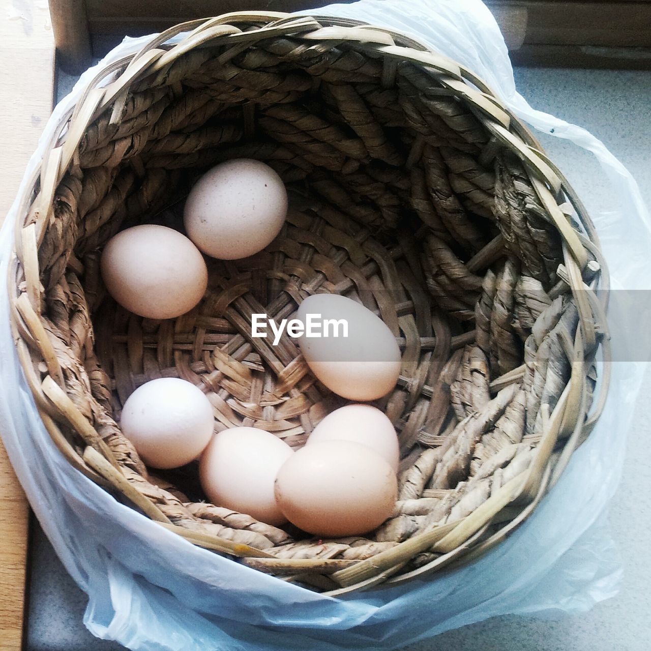 Close-up of eggs in basket