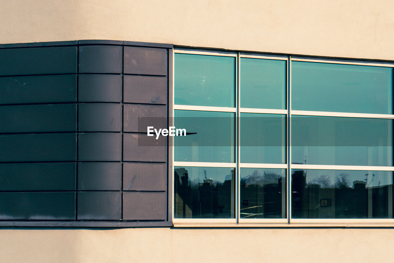 architecture, window covering, building exterior, built structure, building, wall, interior design, facade, window, no people, glass, wall - building feature, outdoors, day, nature, city, blue, business