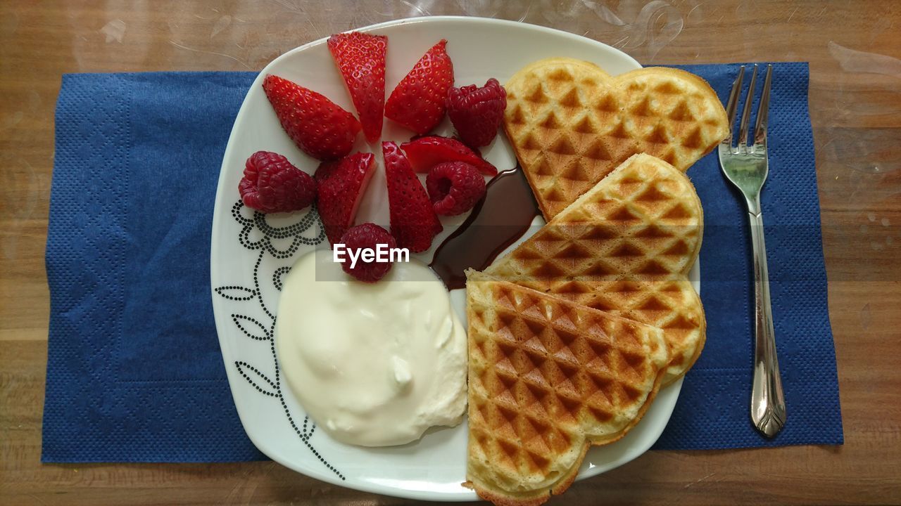 HIGH ANGLE VIEW OF ICE CREAM IN PLATE