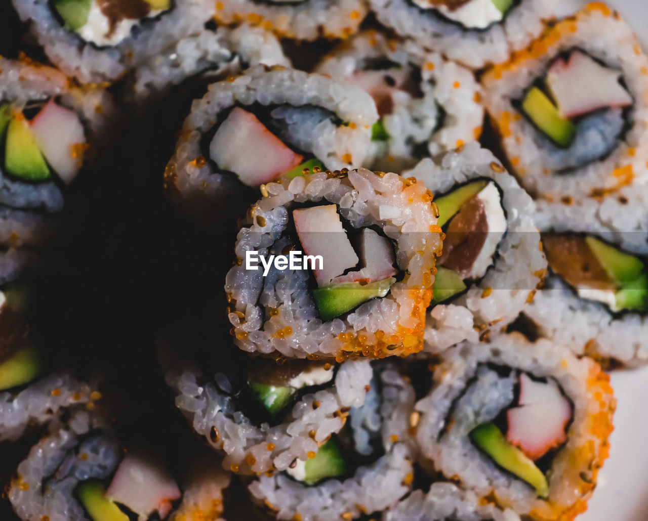 High angle view of sushi in plate