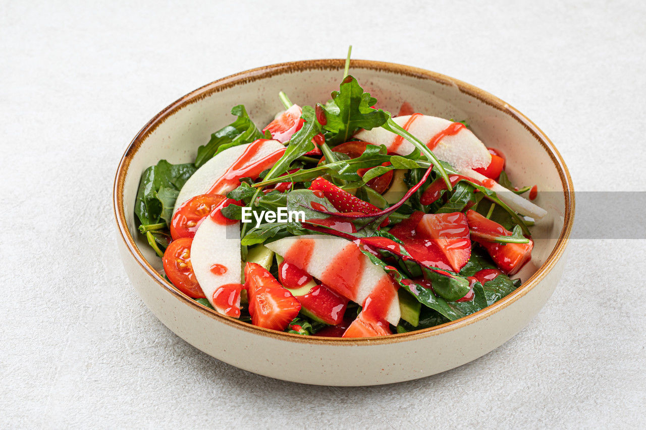 high angle view of food in bowl on table