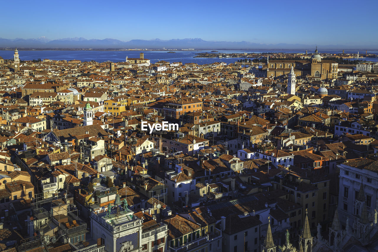 Venice old buildings shot from st mark's campanile during mid day