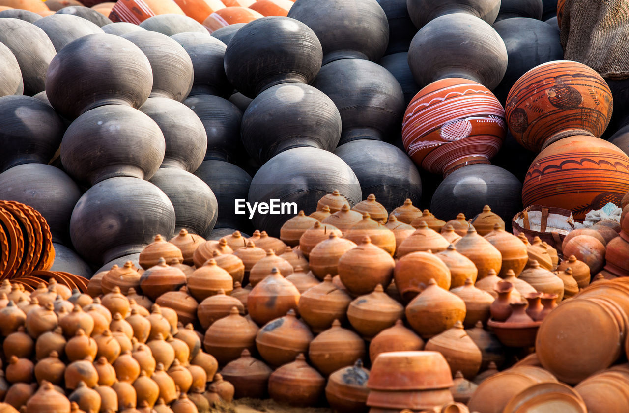 Backgrounds of earthen clay pots and vases