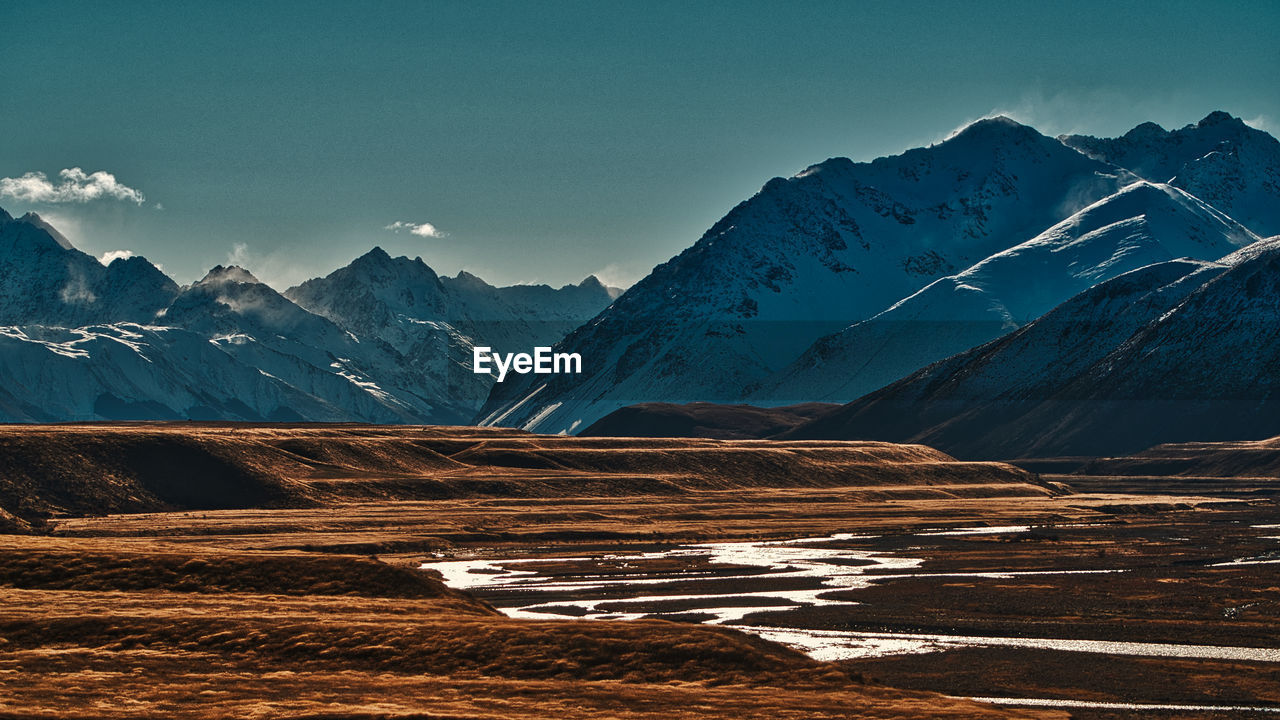 Scenic view of snowcapped mountains against sky