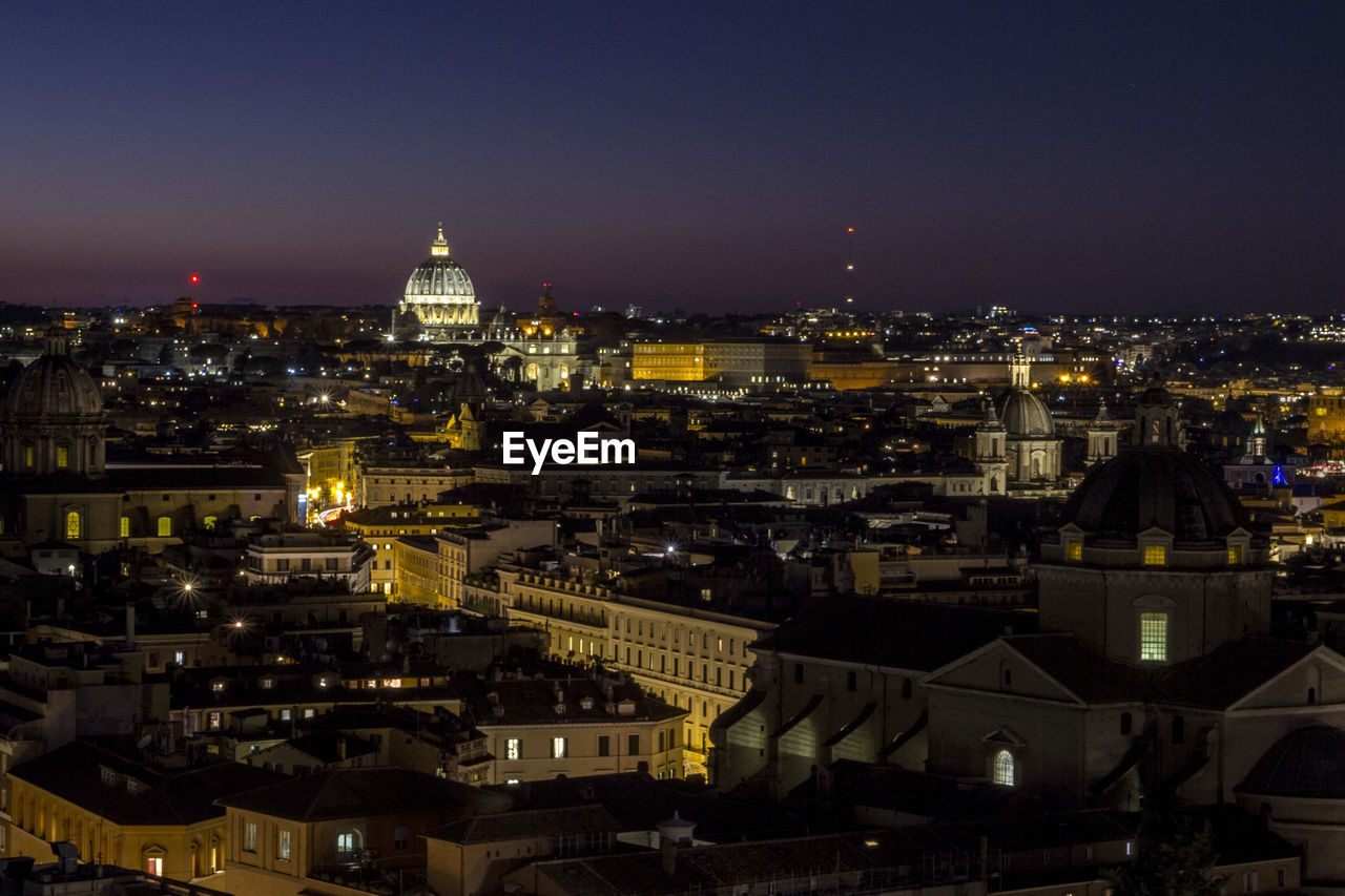 High angle view of illuminated buildings in  rome