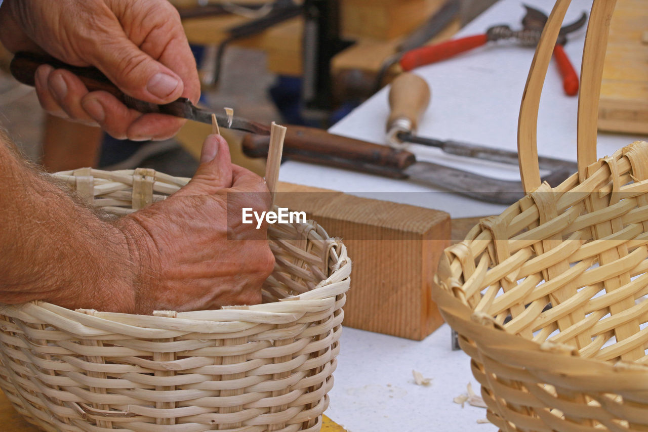 Extreme close up of making basket