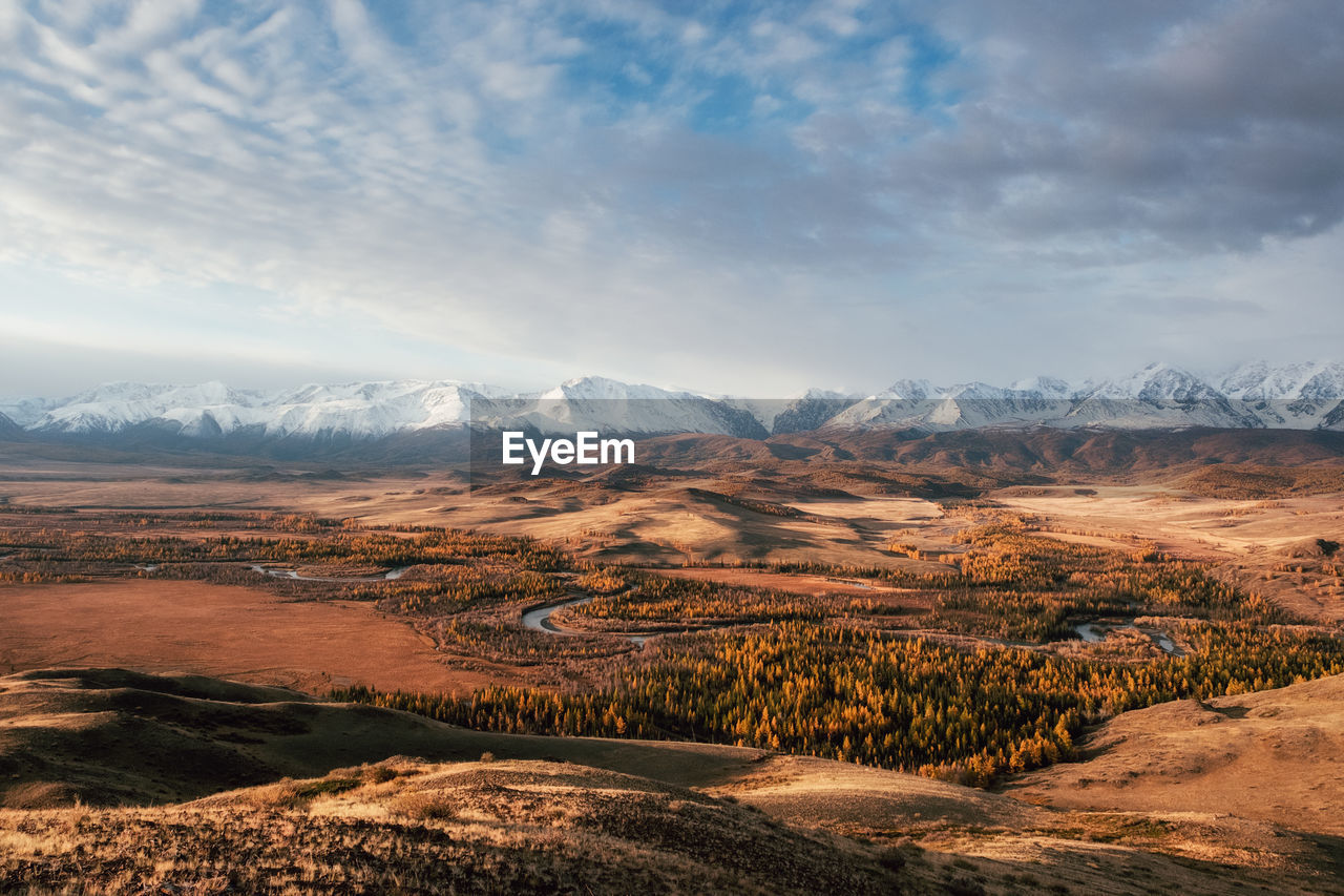 Scenic view of landscape against sky during winter