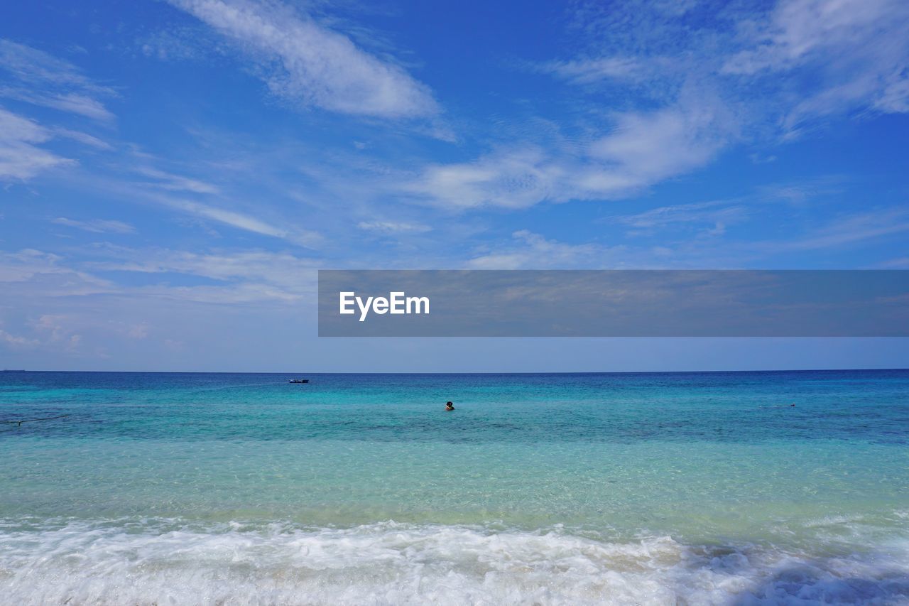 Scenic view of sea against blue sky