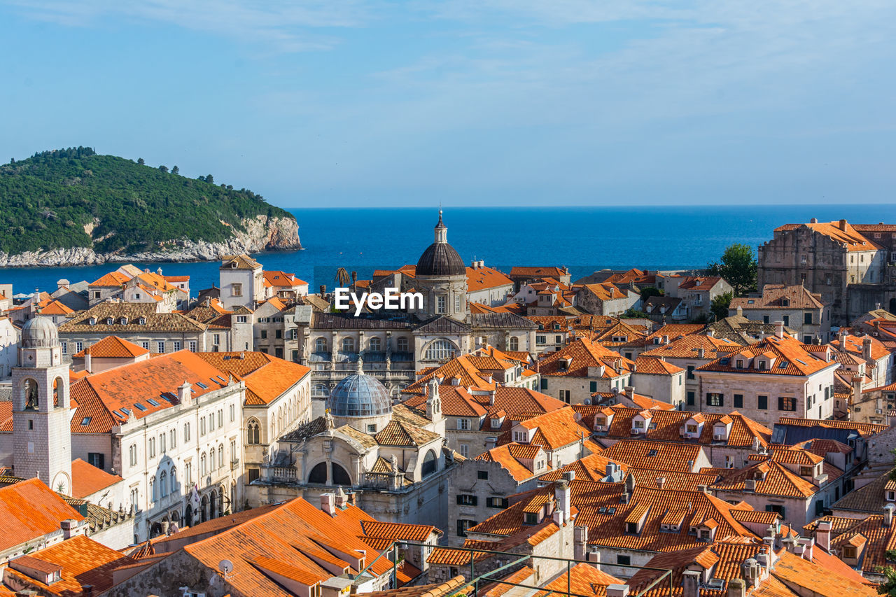 High angle view of buildings in city