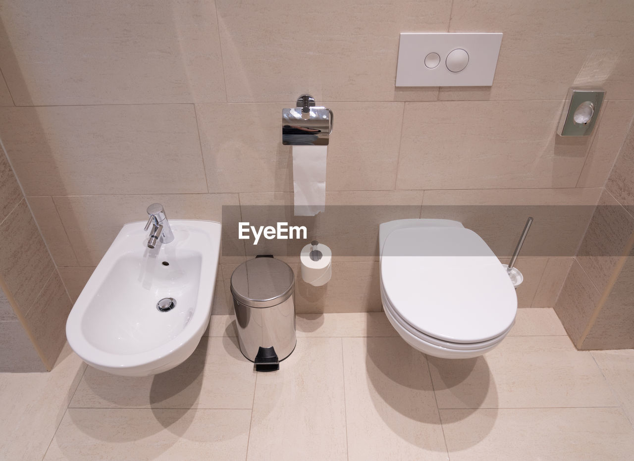 high angle view of toilet in bathroom