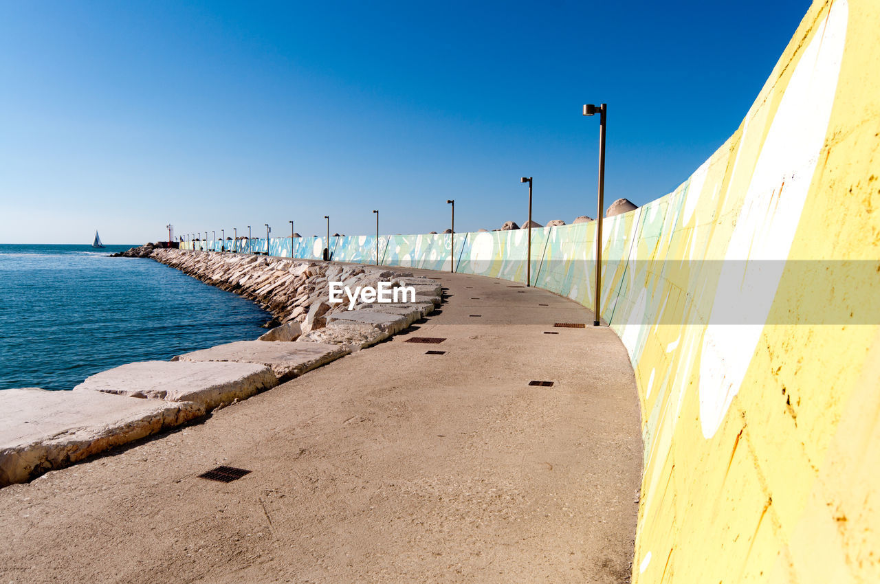 Scenic view of sea against clear blue sky