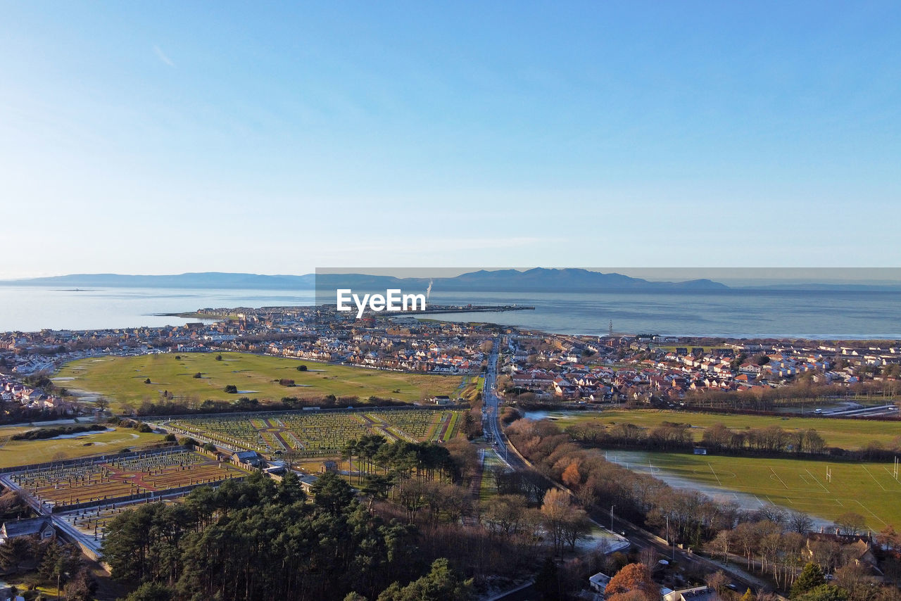 High angle view of townscape against sky