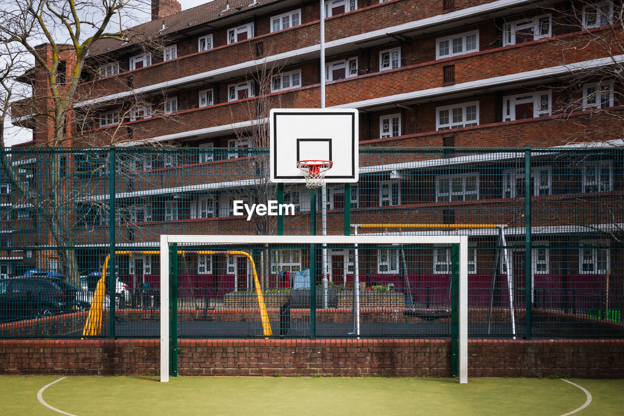 Outdoor basketball court at council housing rockingham estate in elephant and castle area, london