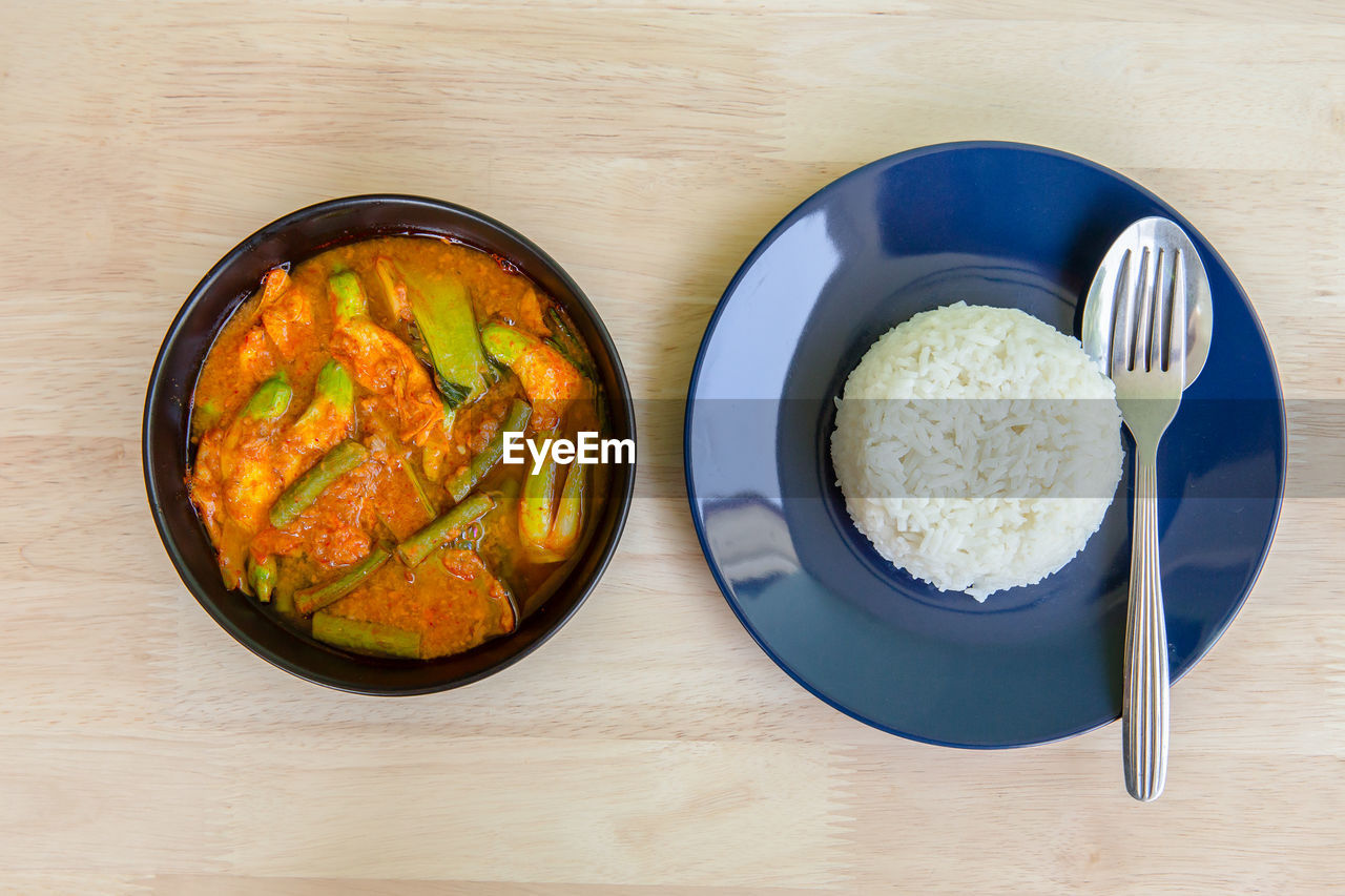 HIGH ANGLE VIEW OF MEAL SERVED IN BOWL ON TABLE