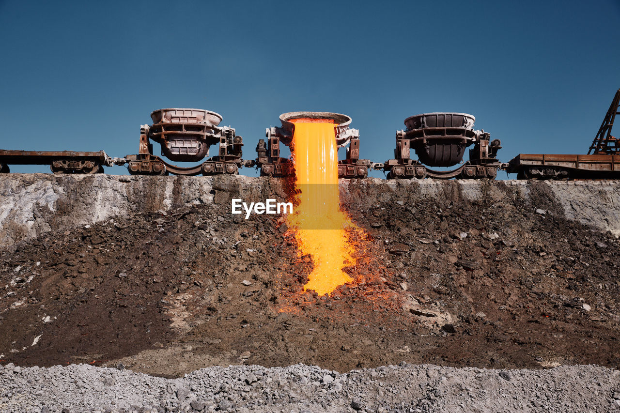 industry, sky, soil, nature, construction industry, clear sky, no people, blue, road construction, asphalt, outdoors, transportation, heat, construction site, day