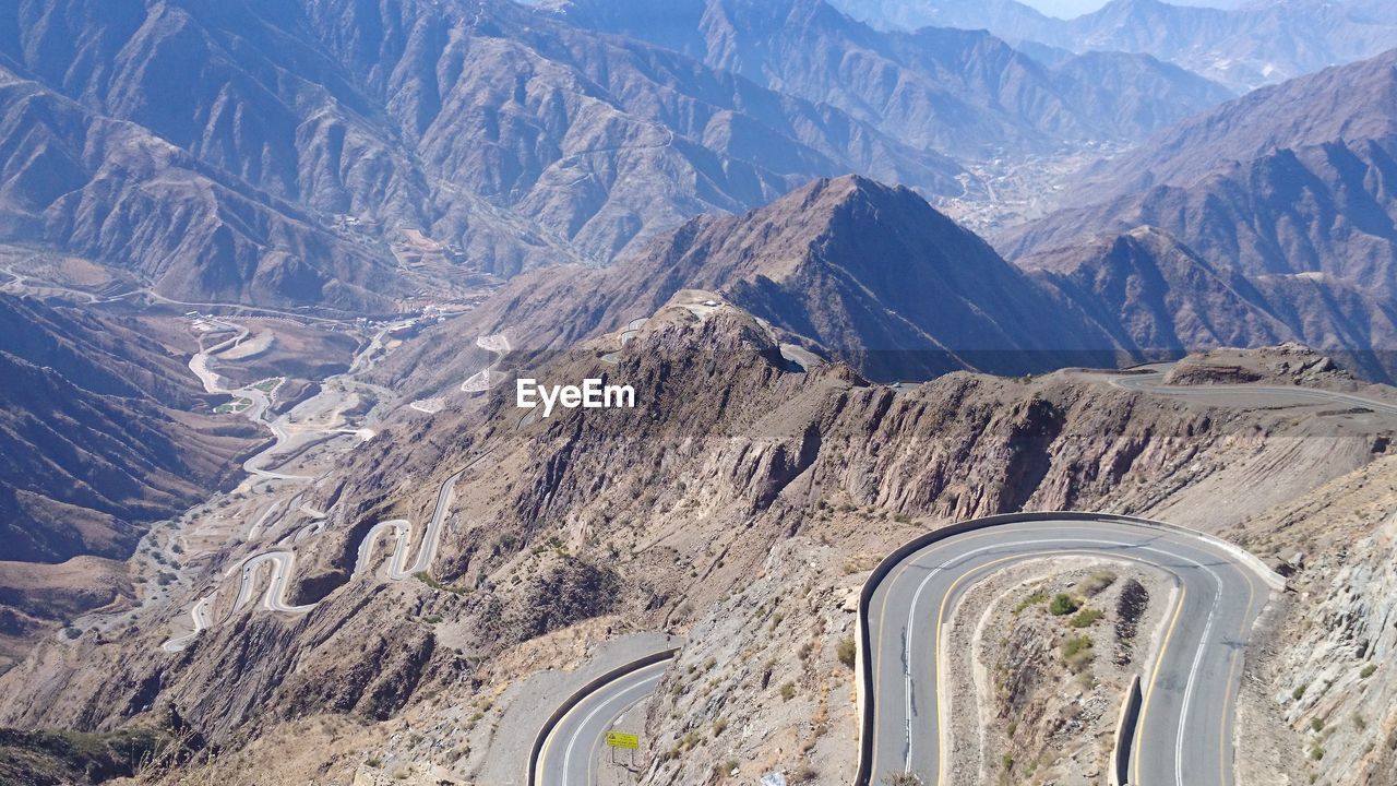 High angle view of landscape against mountains