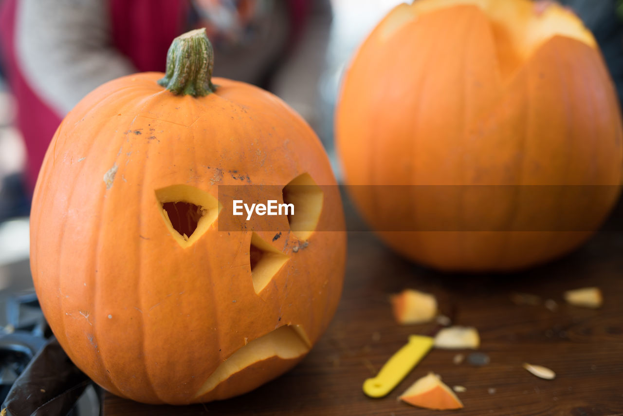 Close-up of halloween pumpkins