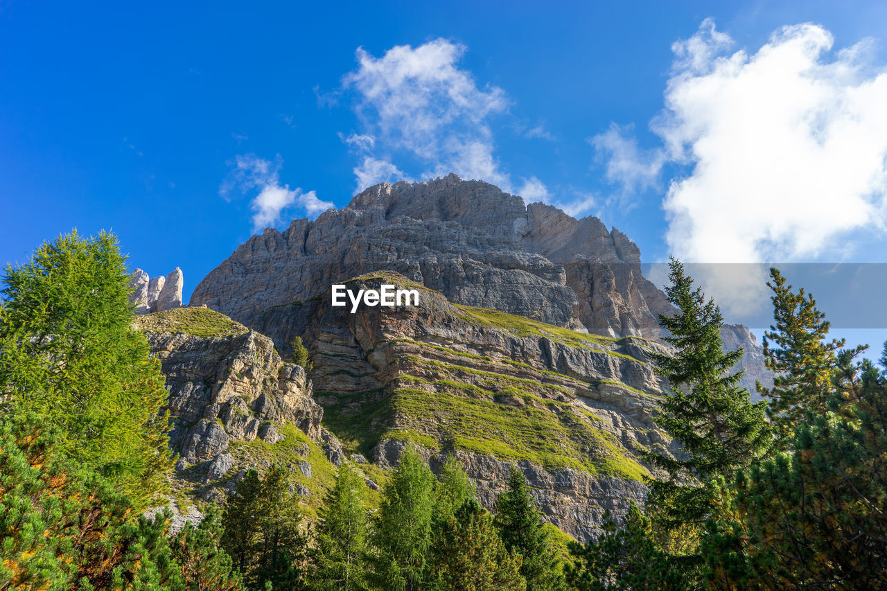 Low angle view of rock formations against sky