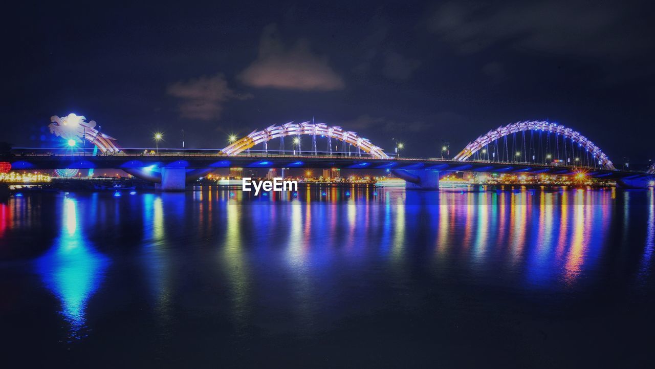 ILLUMINATED BRIDGE ACROSS RIVER