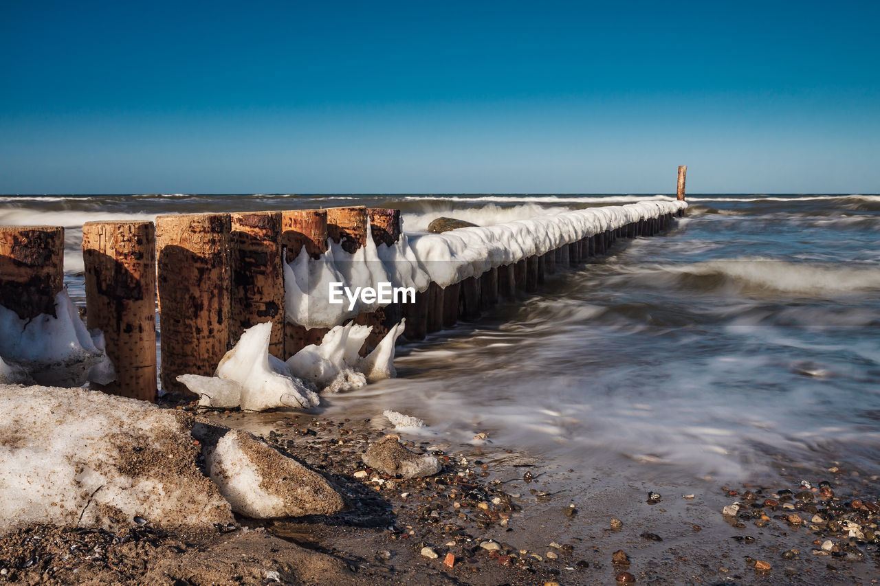 Panoramic shot of frozen lake against sky