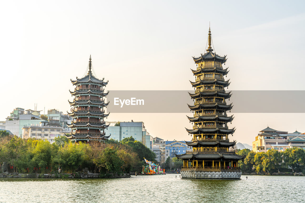 Sun and moon twin towers in guilin, guangxi province, china