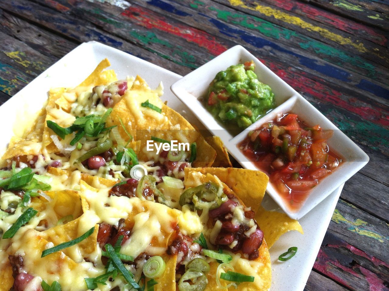 Close-up of served food on table