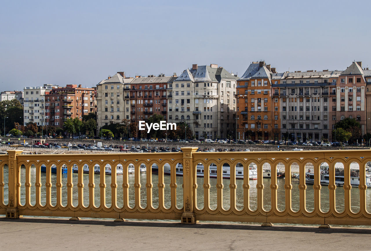 Historical buildings along the quayside. river danube in the downtown of budapest, hungary, europe. 