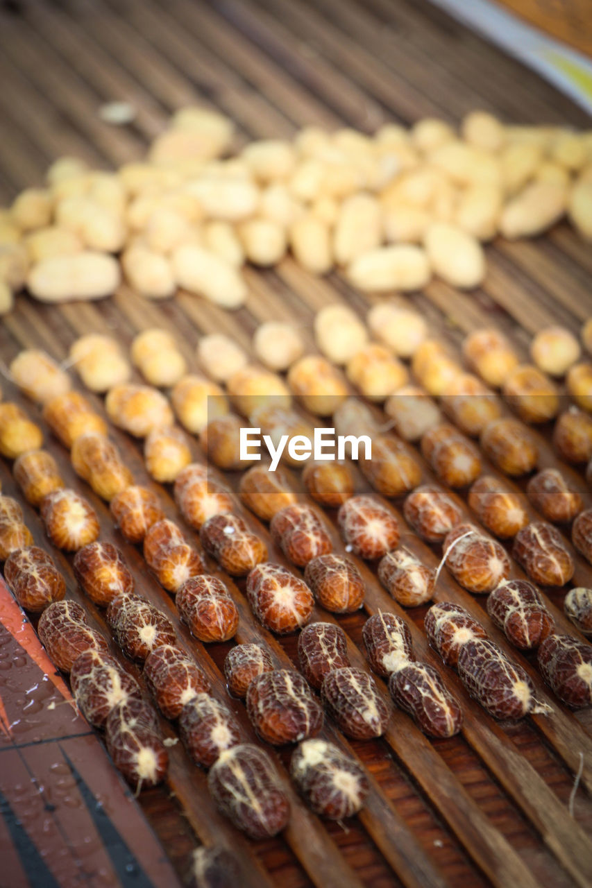 High angle view of peanuts on table