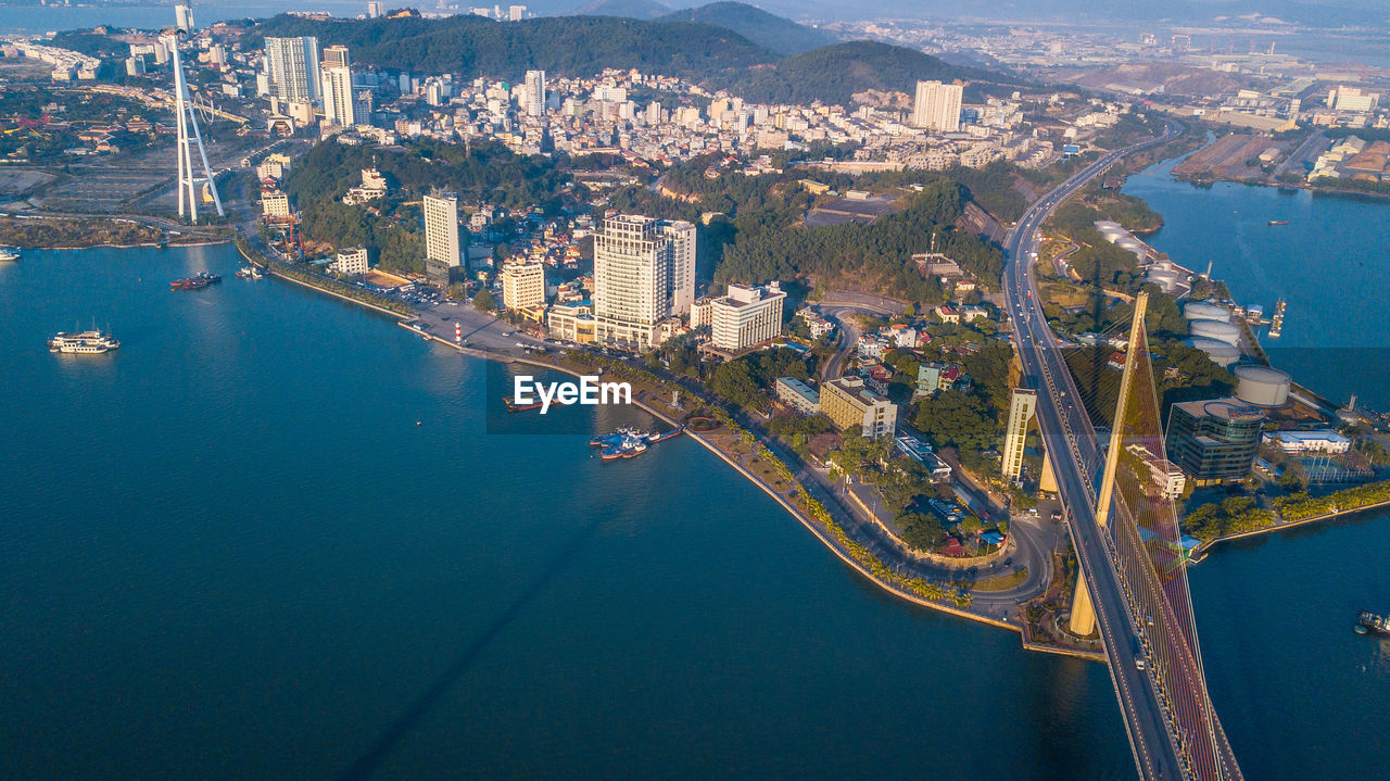 High angle view of buildings in city