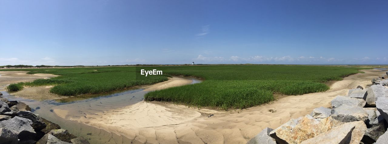 Scenic view of grassy field against cloudy sky