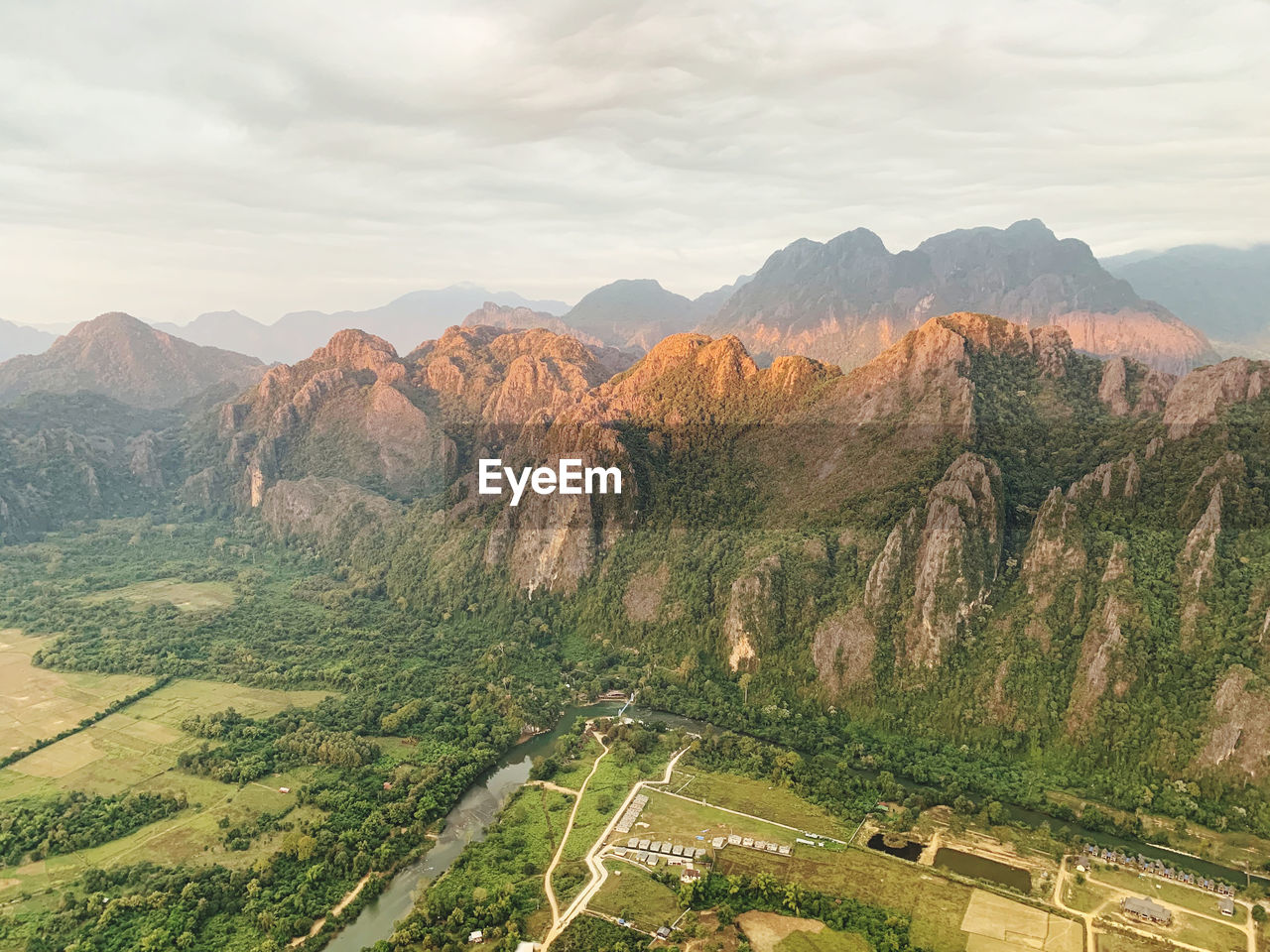 Panoramic view of landscape and mountains against sky