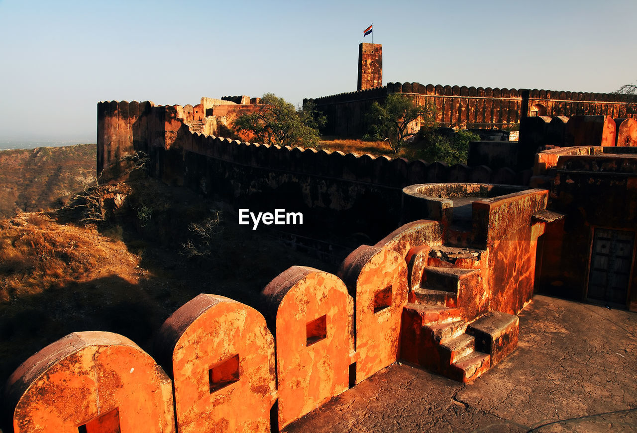 High angle view of jaigarh fort against clear sky