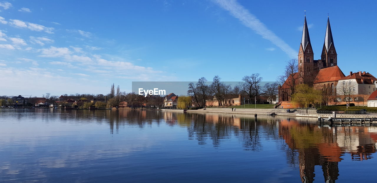 Reflection of buildings in lake