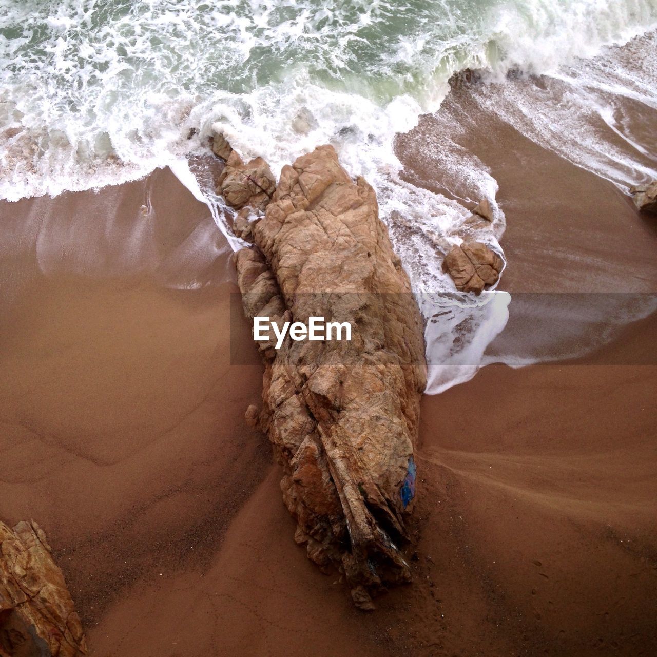 High angle view of rocks on beach