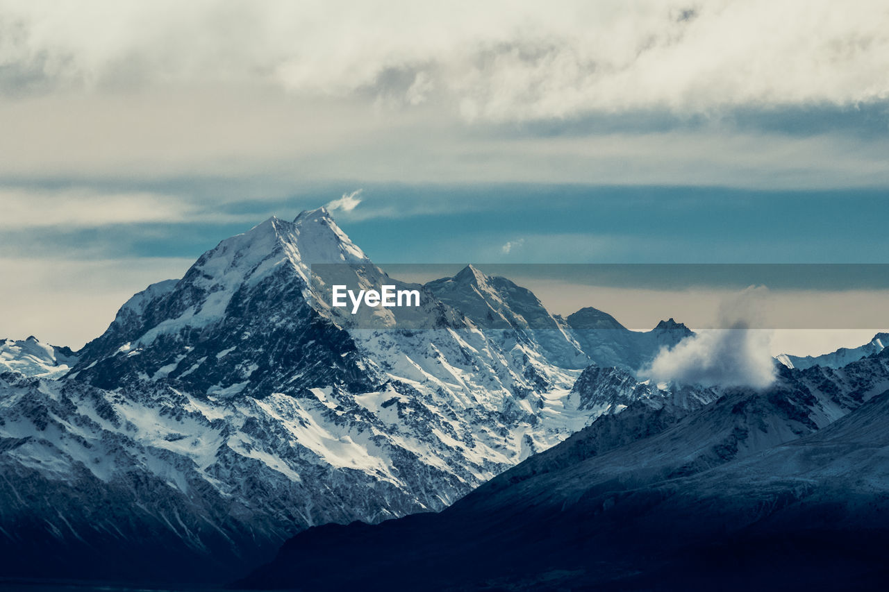 Scenic view of snowcapped mountains against sky