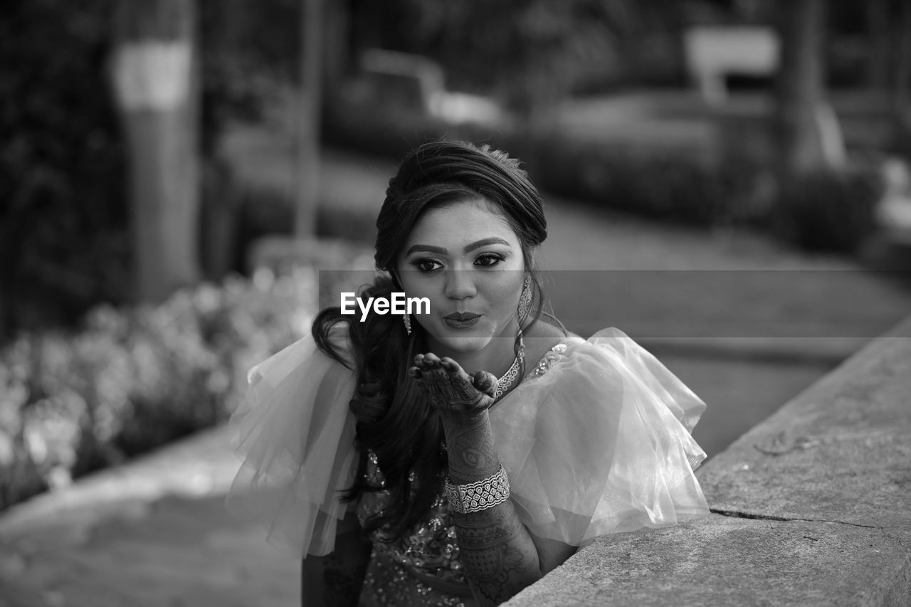 Black and white photography of bride