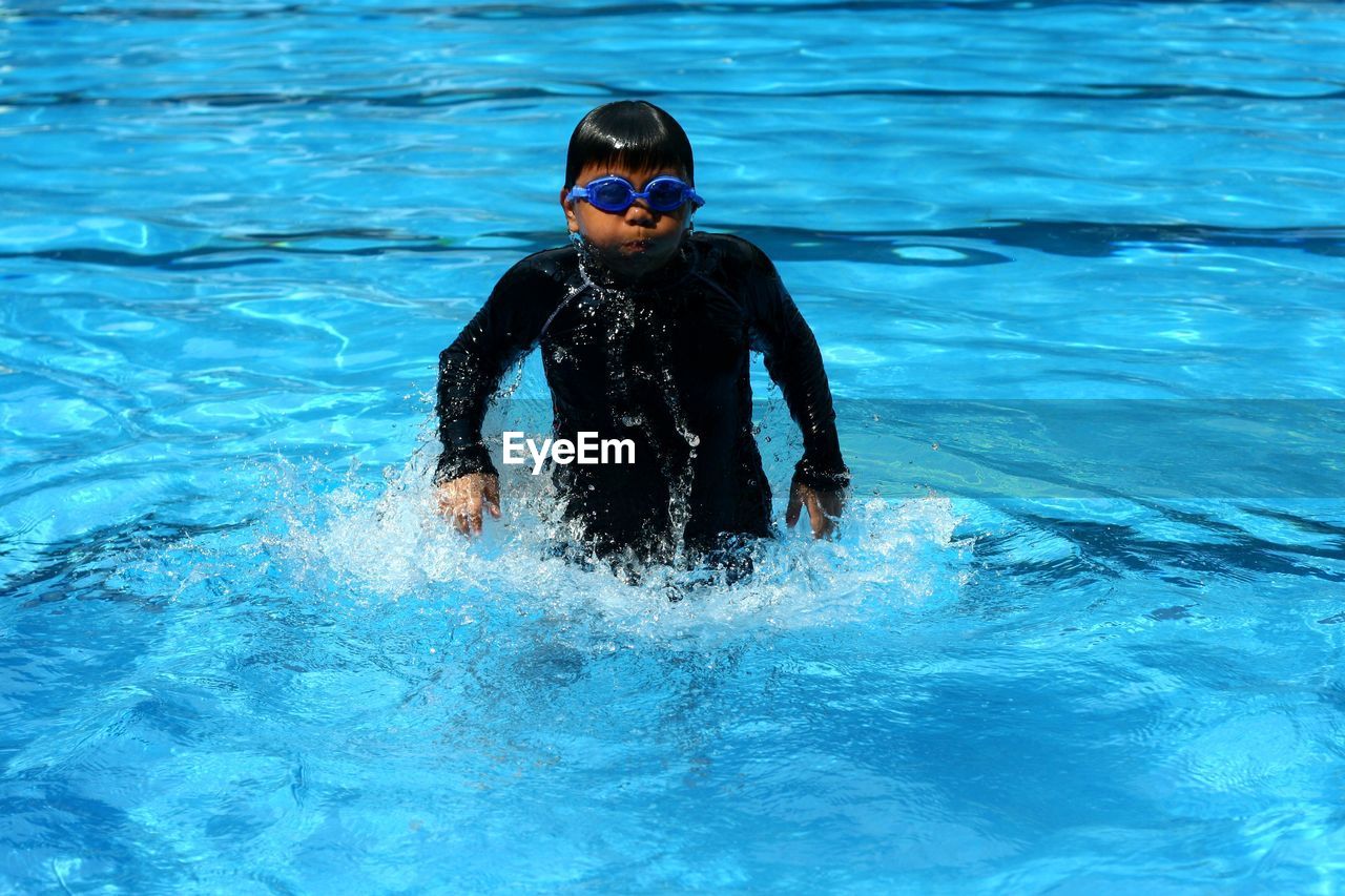 Boy swimming in pool