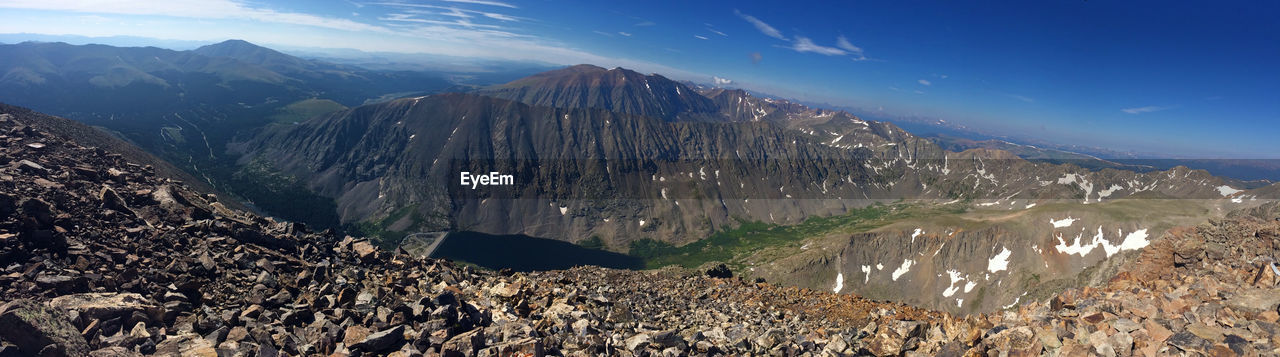 Scenic view of mountains against cloudy sky