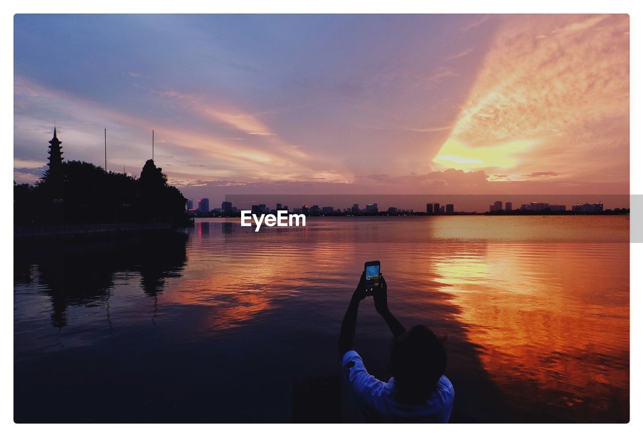 Sunset scene on the west lake, a tourist attraction in hanoi