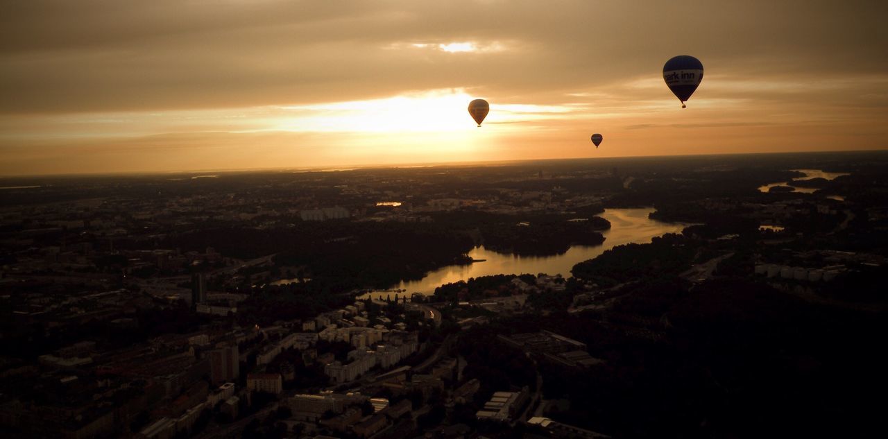 View of hot air balloons in air