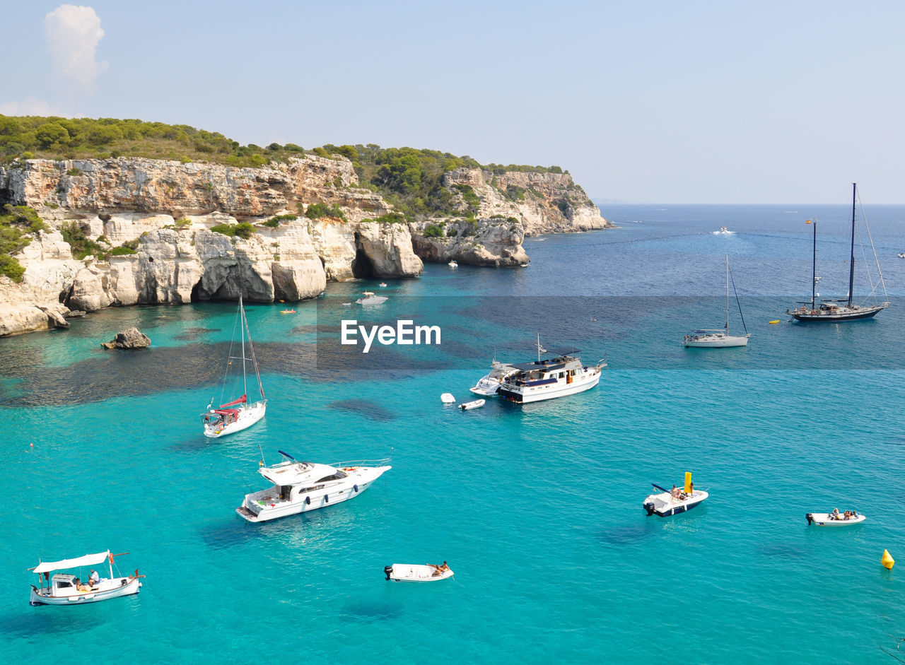 High angle view of boats in sea