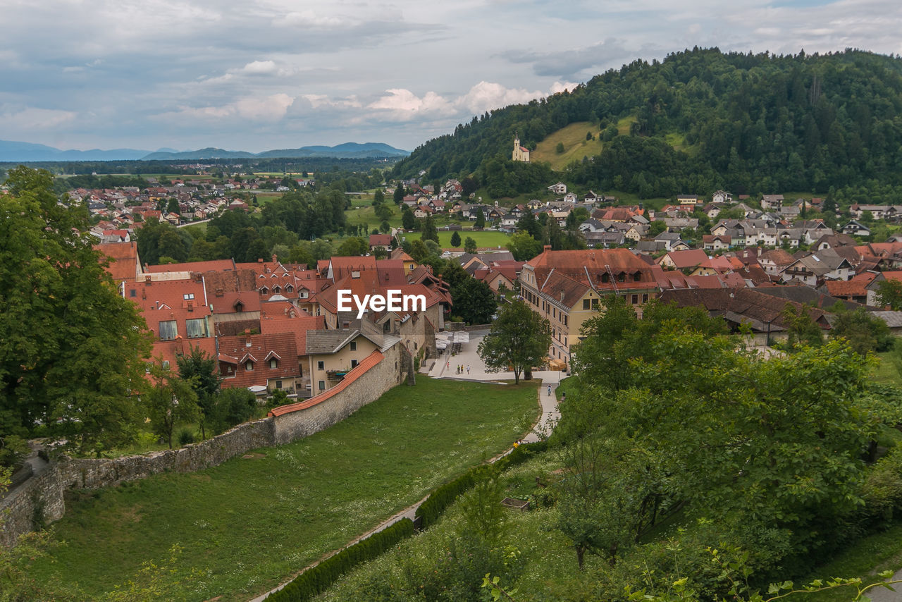 Panoramic view of the historic center of skofja loka from the castle in slovenia
